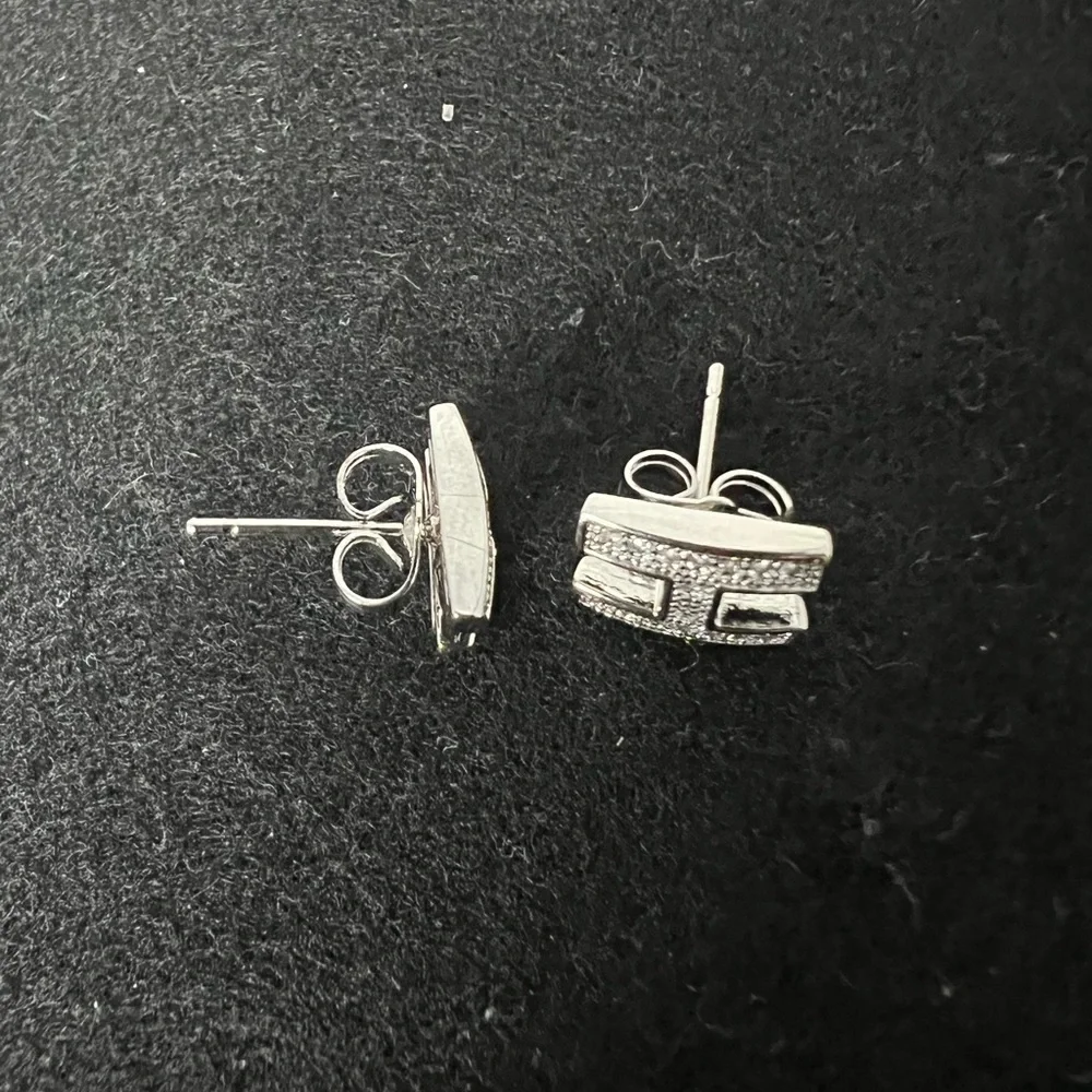 Micro Paved Silver Letter H Stud Earrings New - Picture 5 of 7